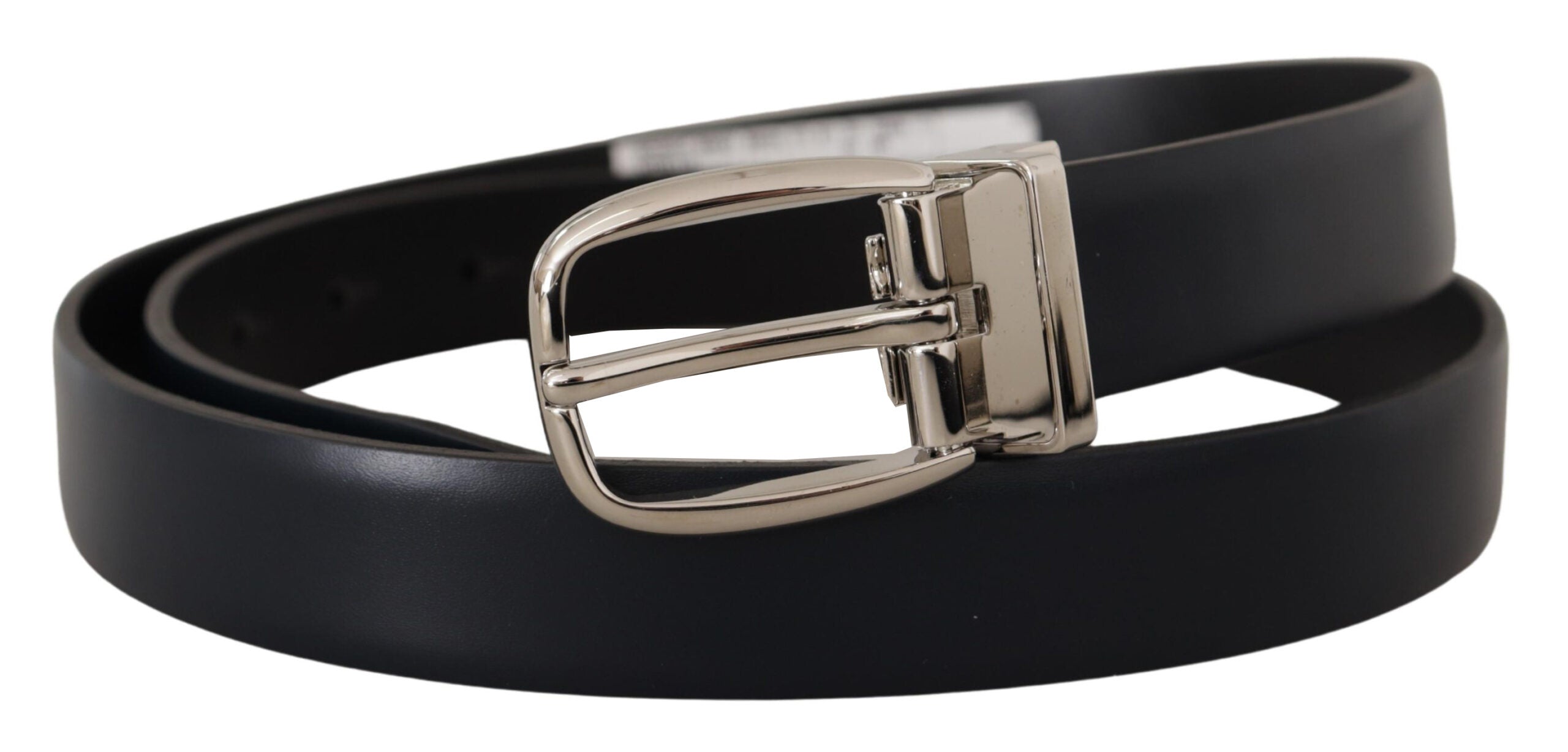 Dolce &amp; Gabbana Eleganter schwarzer Ledergürtel mit silberner Schnalle
