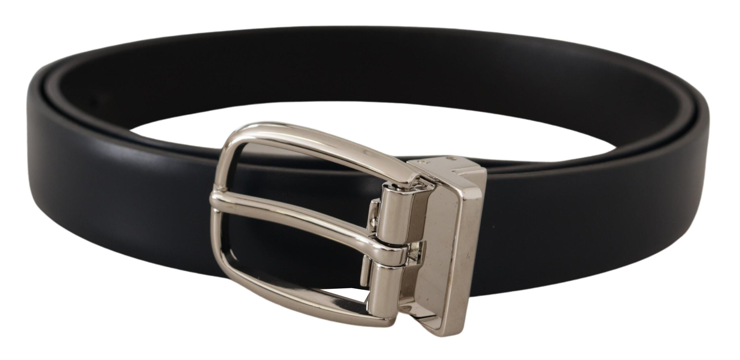 Dolce &amp; Gabbana Eleganter schwarzer Ledergürtel mit silberner Schnalle
