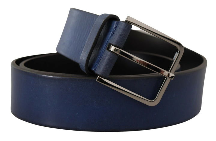 Dolce &amp; Gabbana Eleganter blauer Ledergürtel mit silberner Schnalle