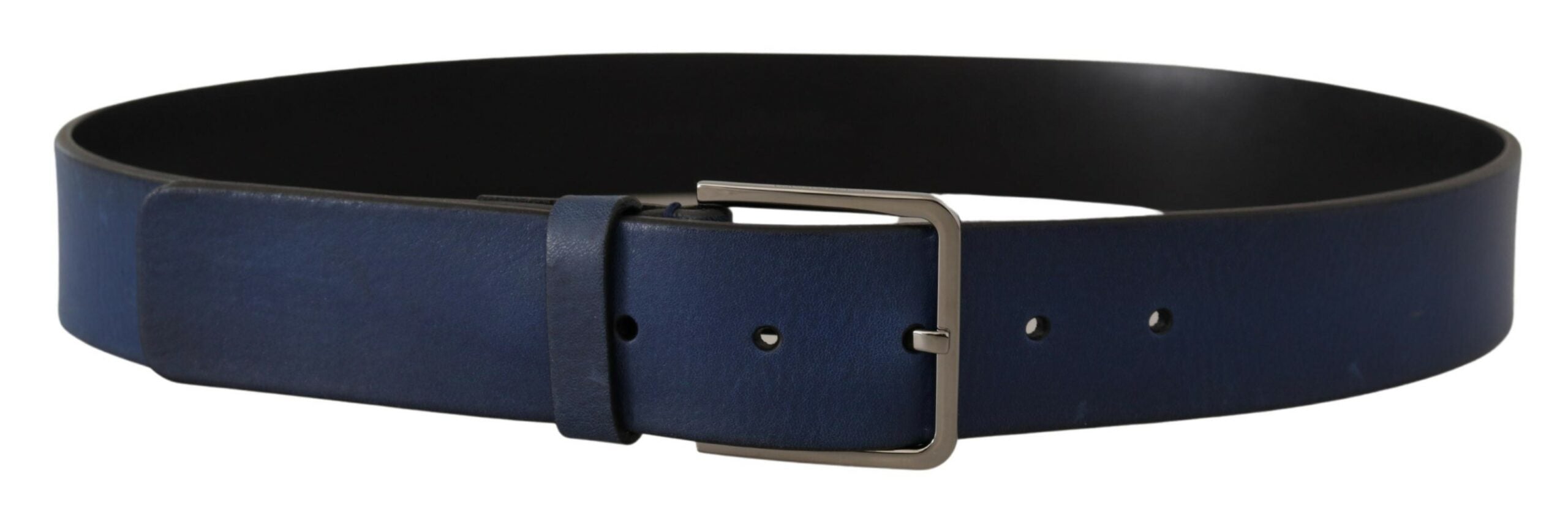 Dolce &amp; Gabbana Eleganter blauer Ledergürtel mit silberner Schnalle