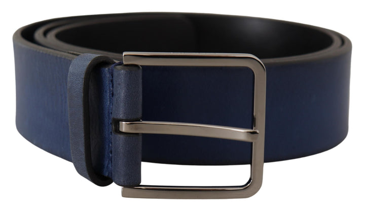 Dolce &amp; Gabbana Eleganter blauer Ledergürtel mit silberner Schnalle