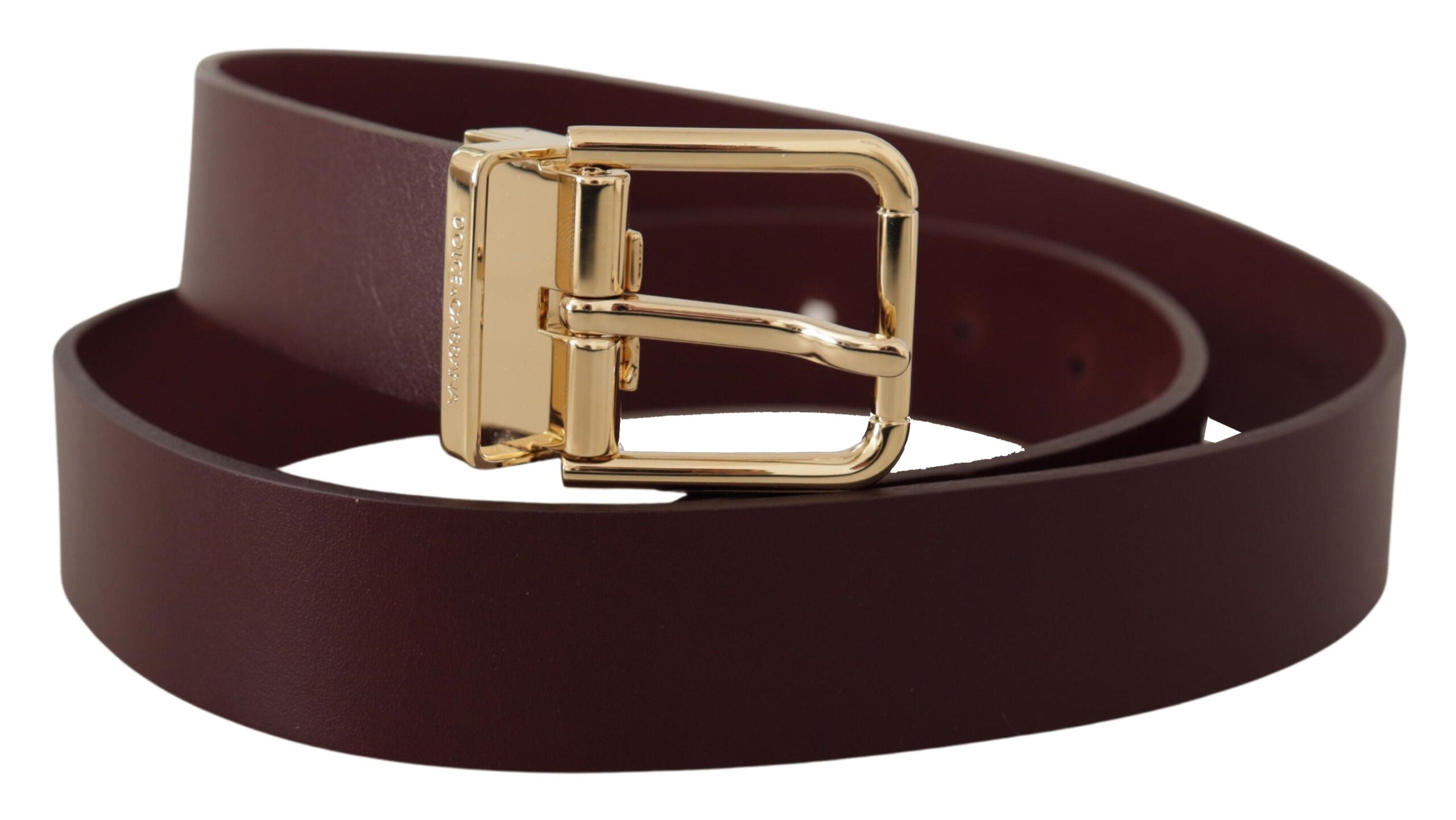 Dolce &amp; Gabbana Eleganter kastanienbrauner Ledergürtel mit goldener Schnalle