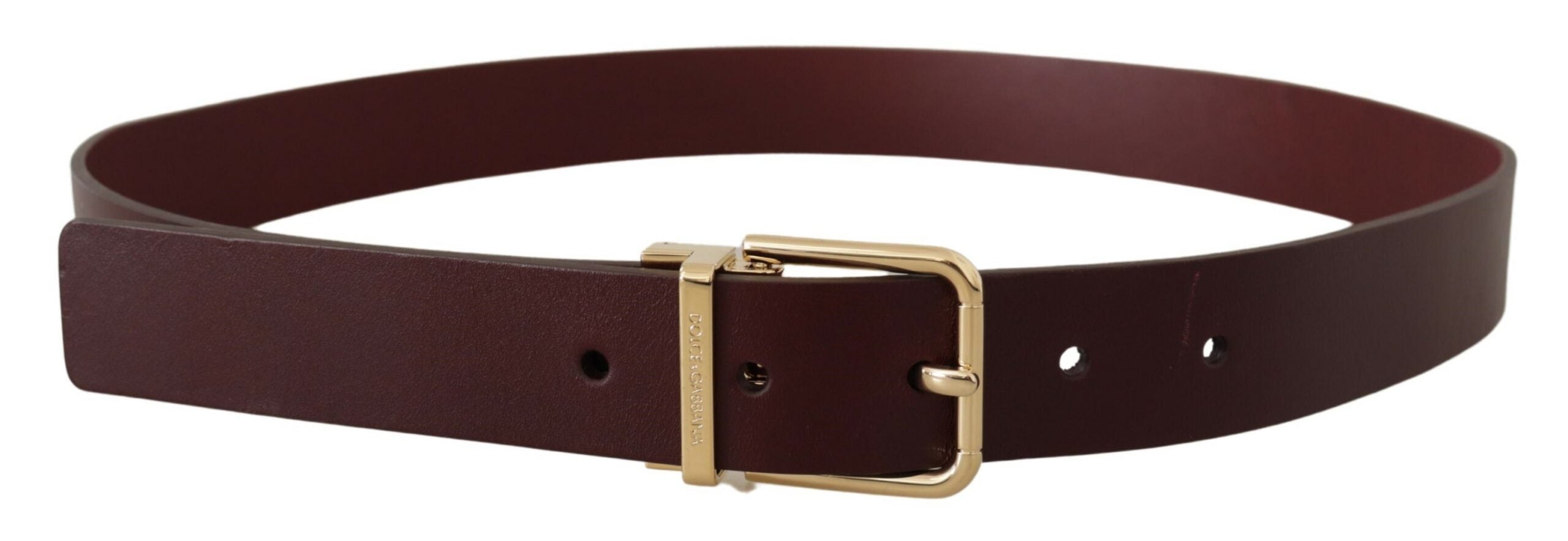 Dolce &amp; Gabbana Eleganter kastanienbrauner Ledergürtel mit goldener Schnalle