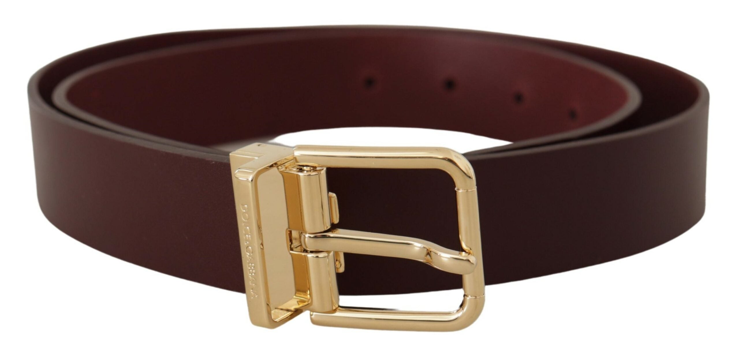 Dolce &amp; Gabbana Eleganter kastanienbrauner Ledergürtel mit goldener Schnalle