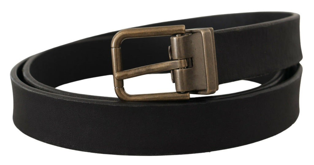 Dolce &amp; Gabbana Eleganter schwarzer Ledergürtel mit Vintage-Metallschnalle