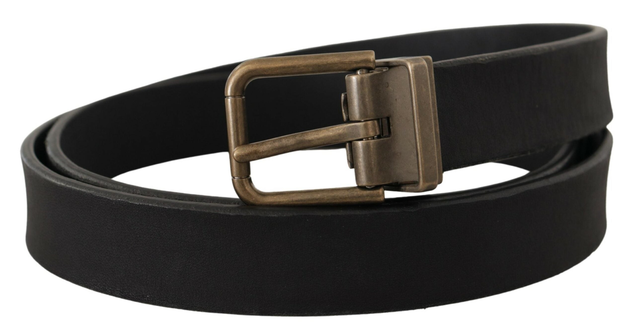 Dolce &amp; Gabbana Eleganter schwarzer Ledergürtel mit Vintage-Metallschnalle
