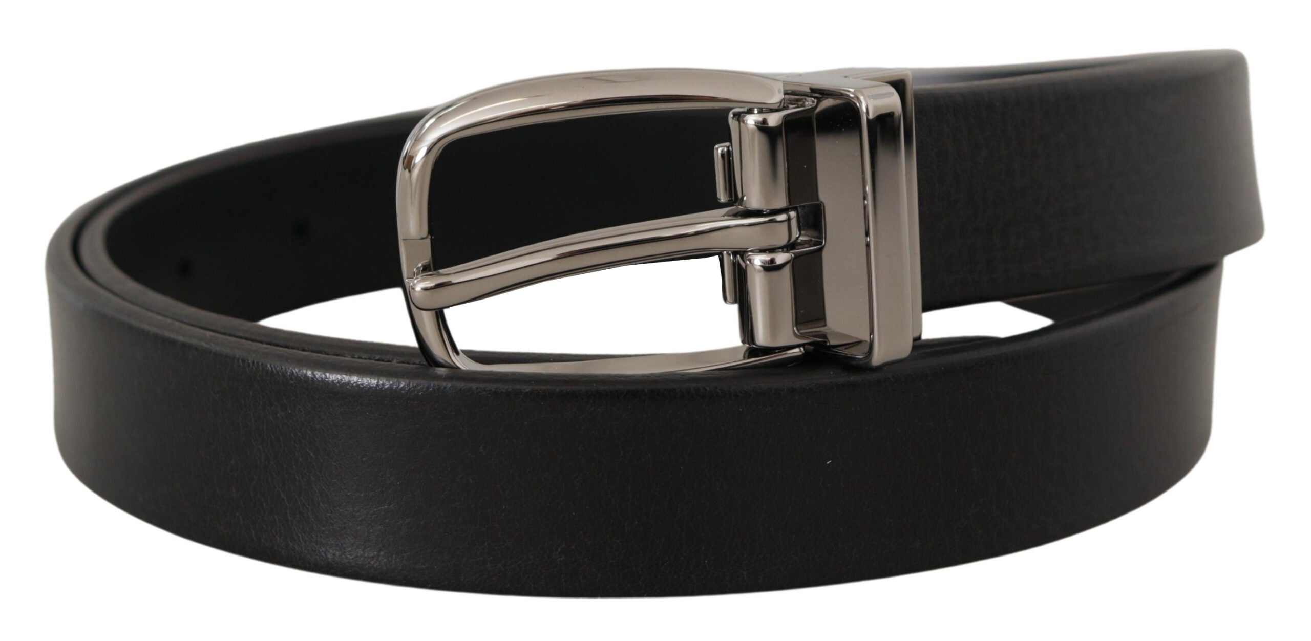 Dolce &amp; Gabbana Eleganter schwarzer Ledergürtel mit Metallschnalle