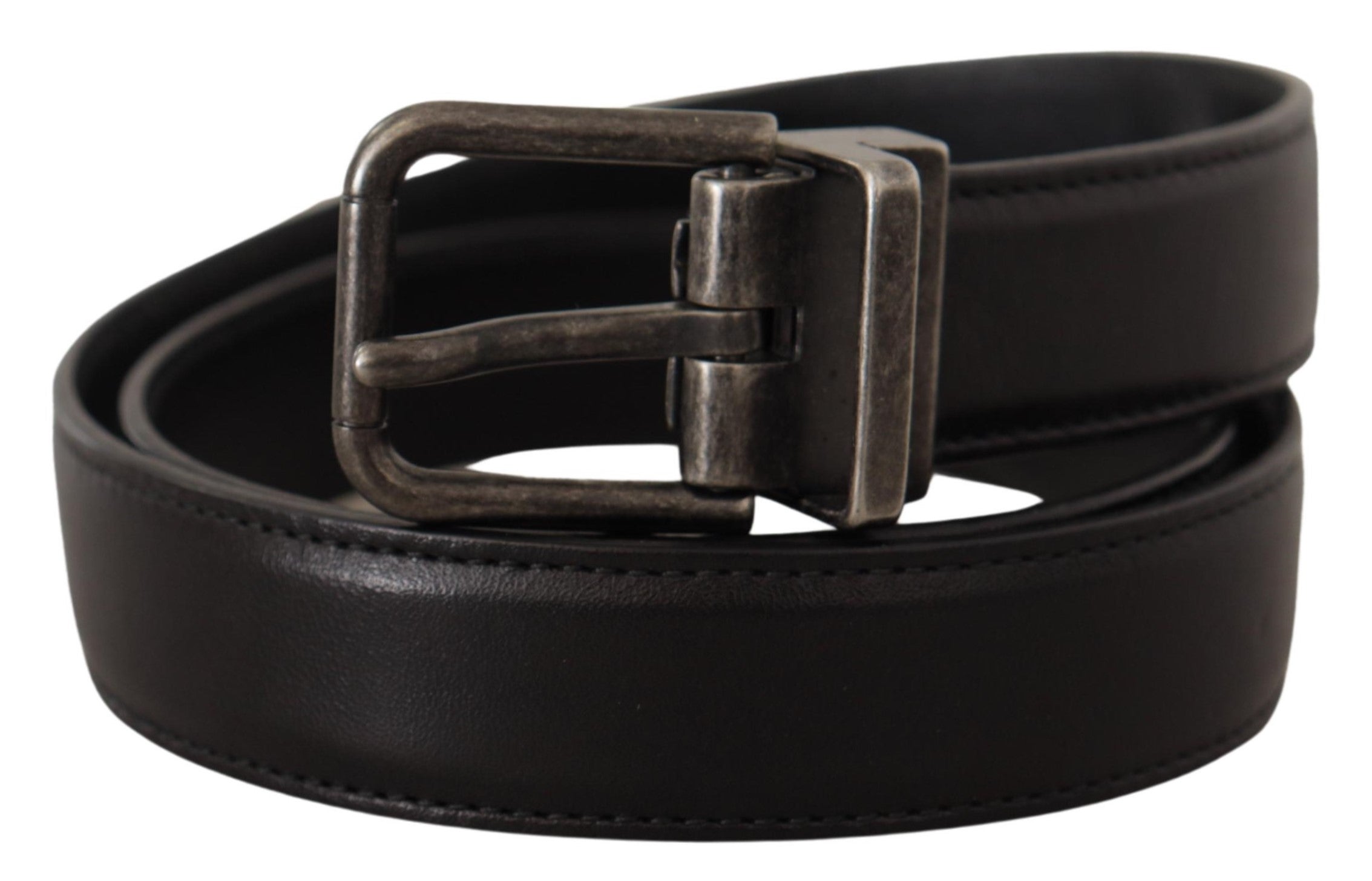 Dolce &amp; Gabbana Eleganter schwarzer Ledergürtel mit Metallschnalle