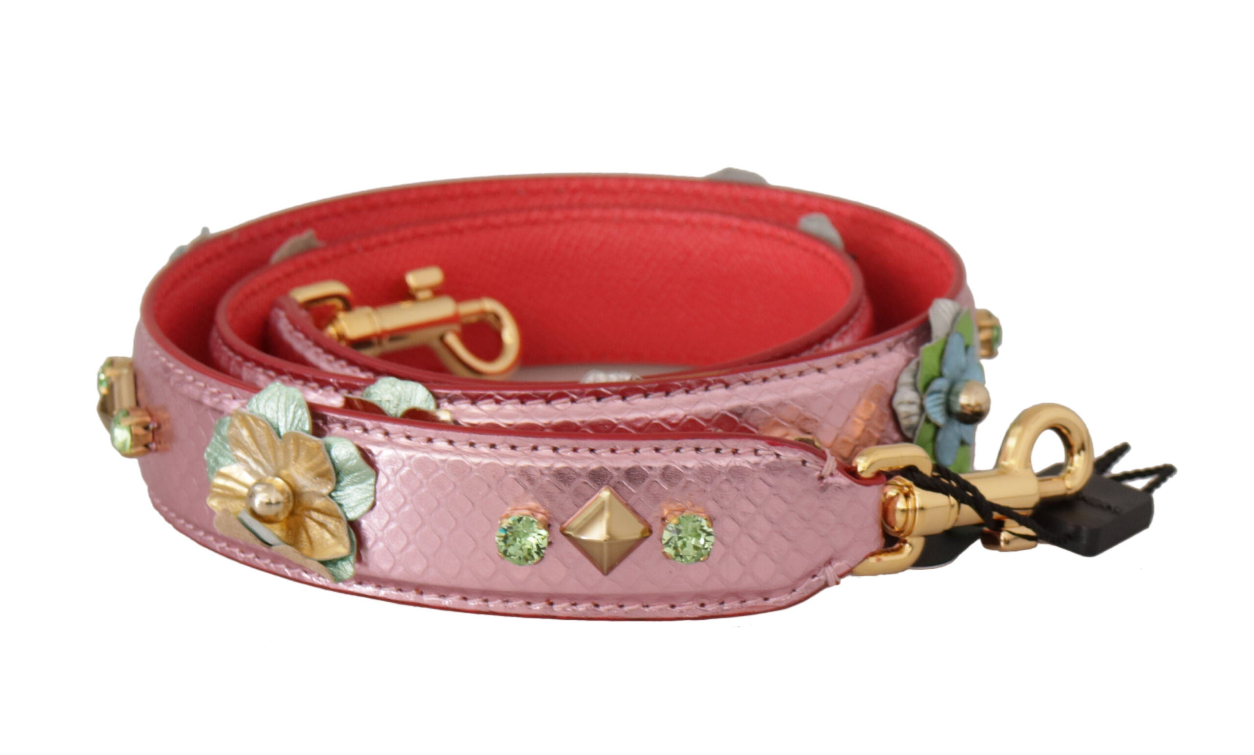 Dolce &amp; Gabbana Eleganter Schultergurt aus metallischem rosa Leder
