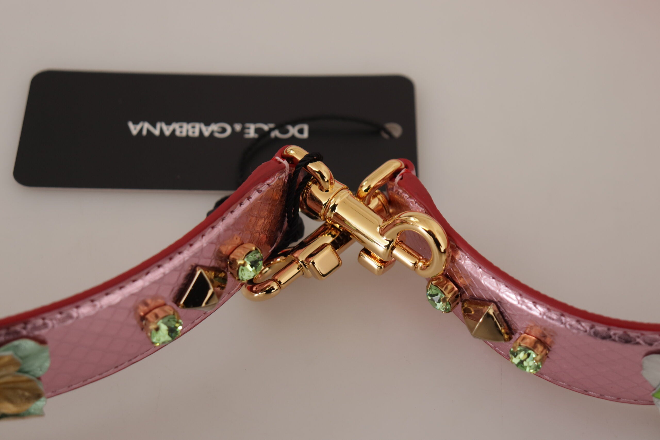 Dolce &amp; Gabbana Eleganter Schultergurt aus metallischem rosa Leder