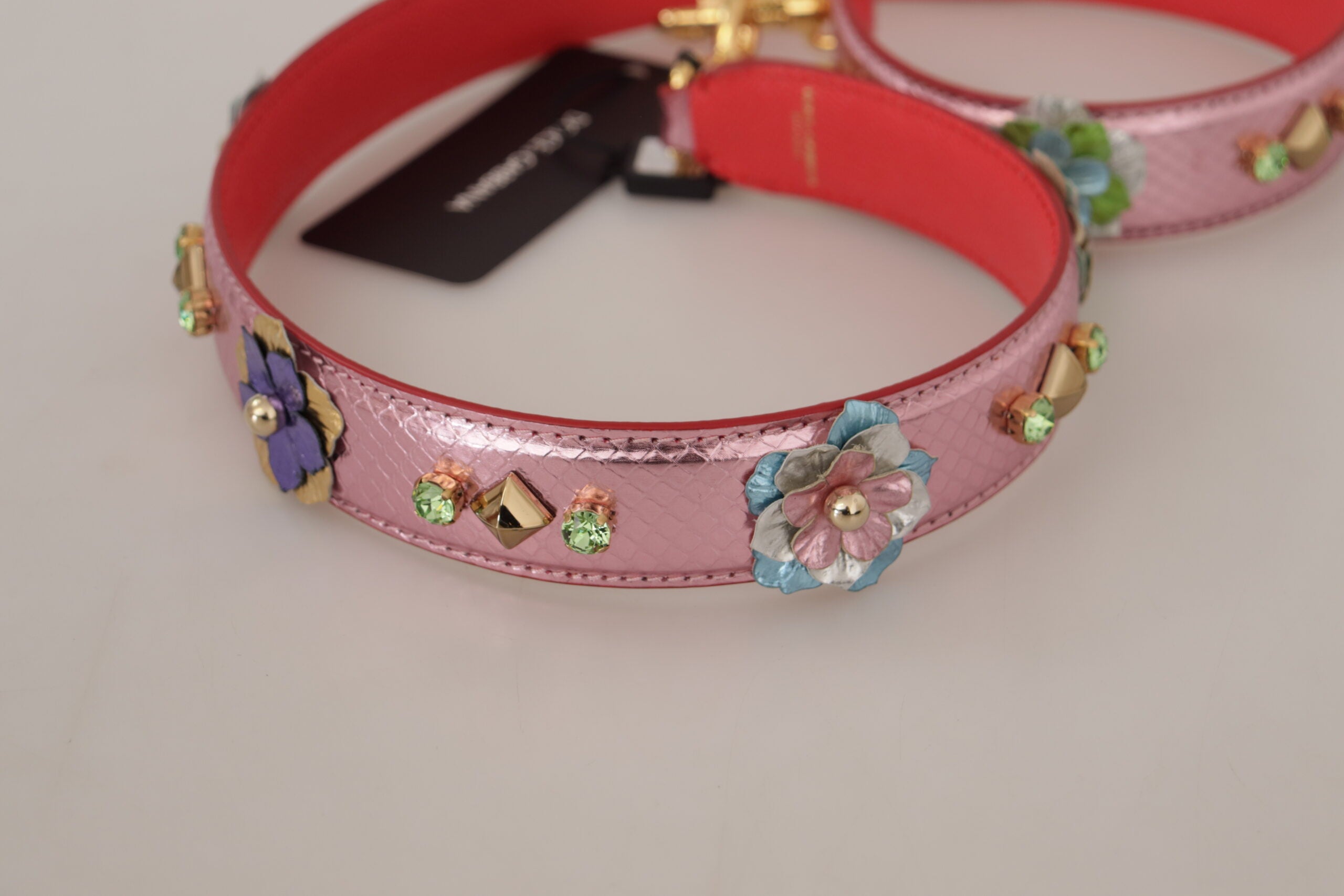 Dolce &amp; Gabbana Eleganter Schultergurt aus metallischem rosa Leder