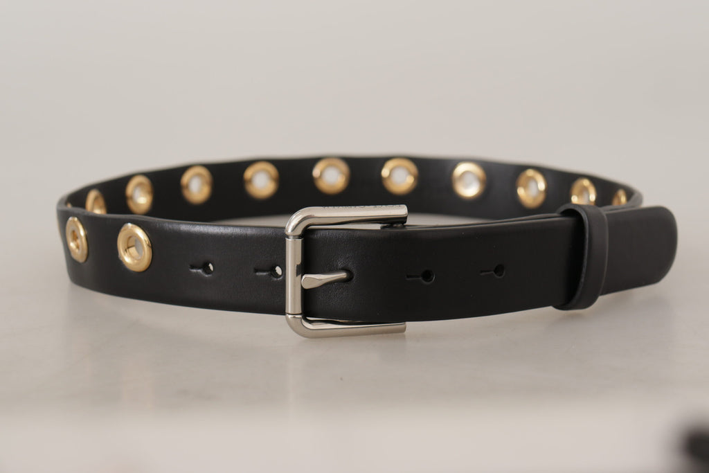 Dolce &amp; Gabbana – Schicker schwarzer Ledergürtel mit gravierter Schnalle