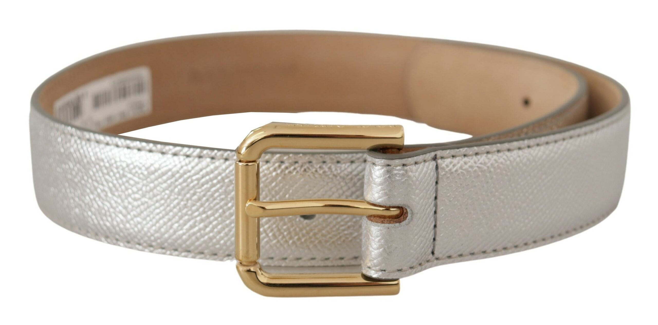 Dolce &amp; Gabbana Eleganter silberner Ledergürtel mit gravierter Schnalle