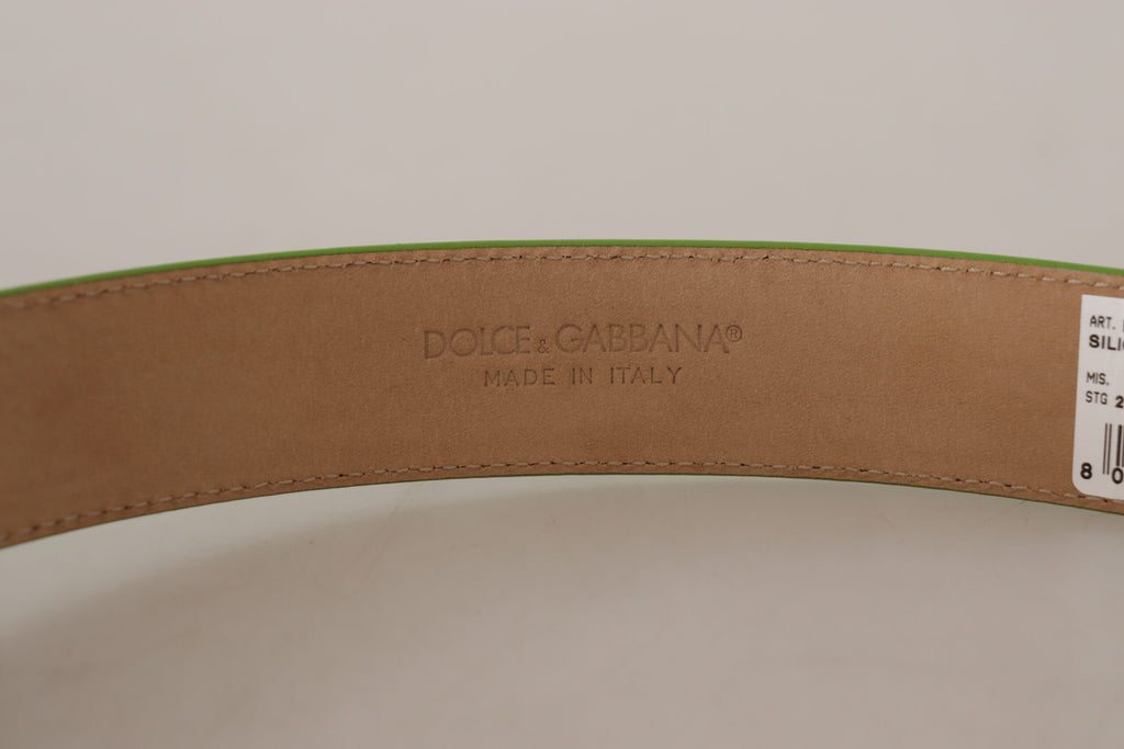 Dolce &amp; Gabbana – Schicker smaragdgrüner Ledergürtel mit gravierter Schnalle