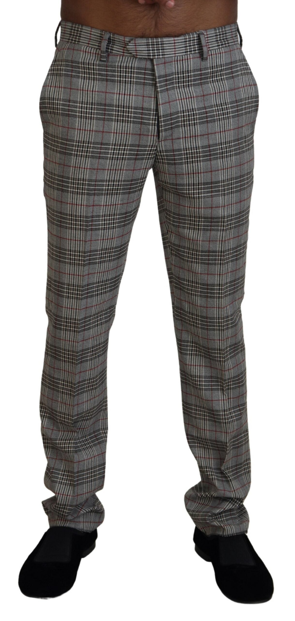 BENCIVENGA Elegante Grau Karierte Slim Herrenhose