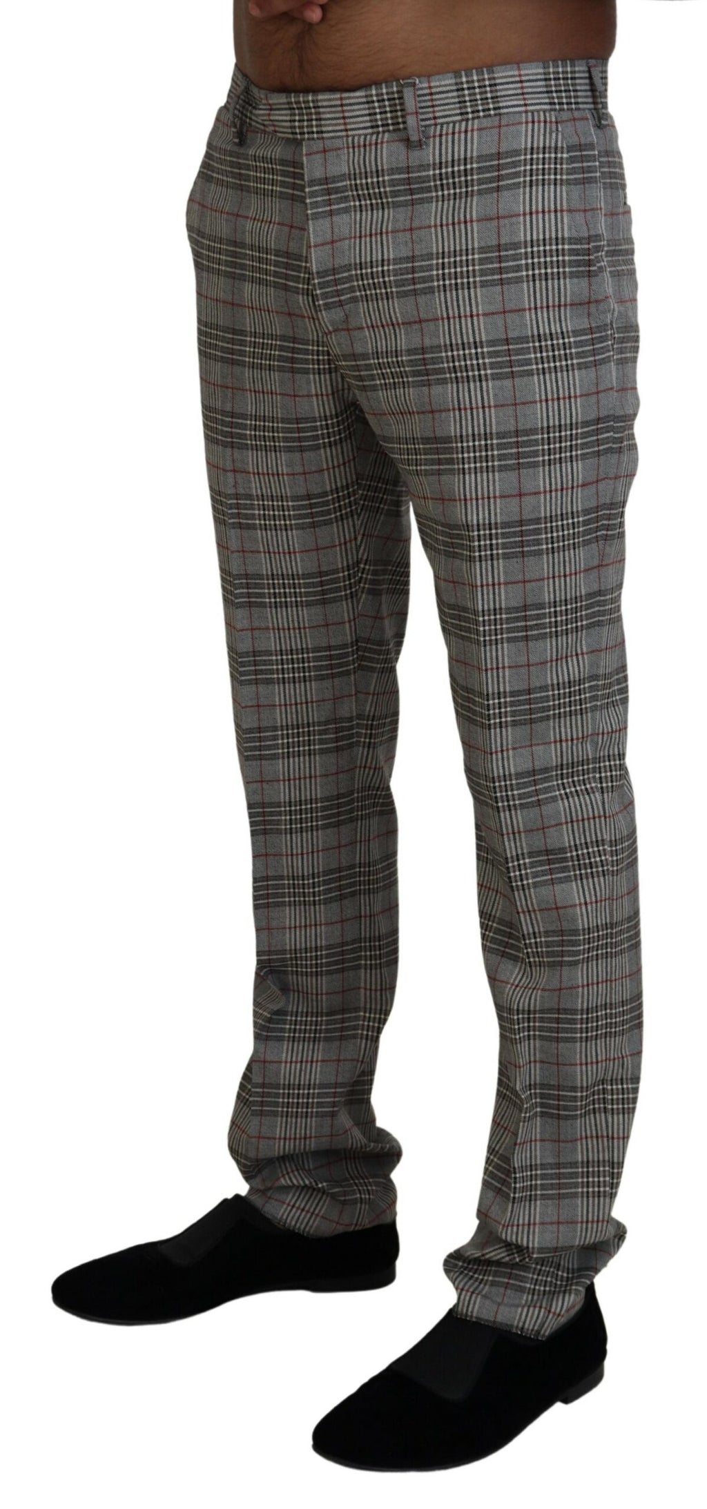 BENCIVENGA Elegante Grau Karierte Slim Herrenhose