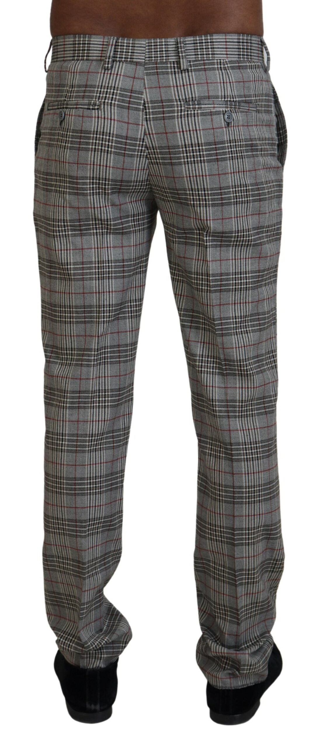 BENCIVENGA Elegante Grau Karierte Slim Herrenhose