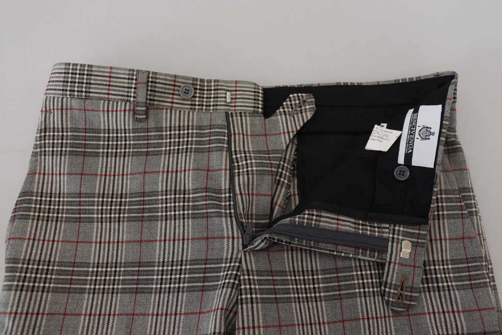 BENCIVENGA Elegante Grau Karierte Slim Herrenhose