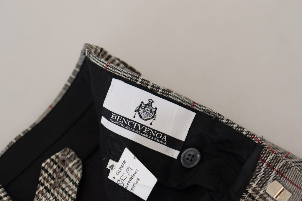 BENCIVENGA Elegante Grau Karierte Slim Herrenhose