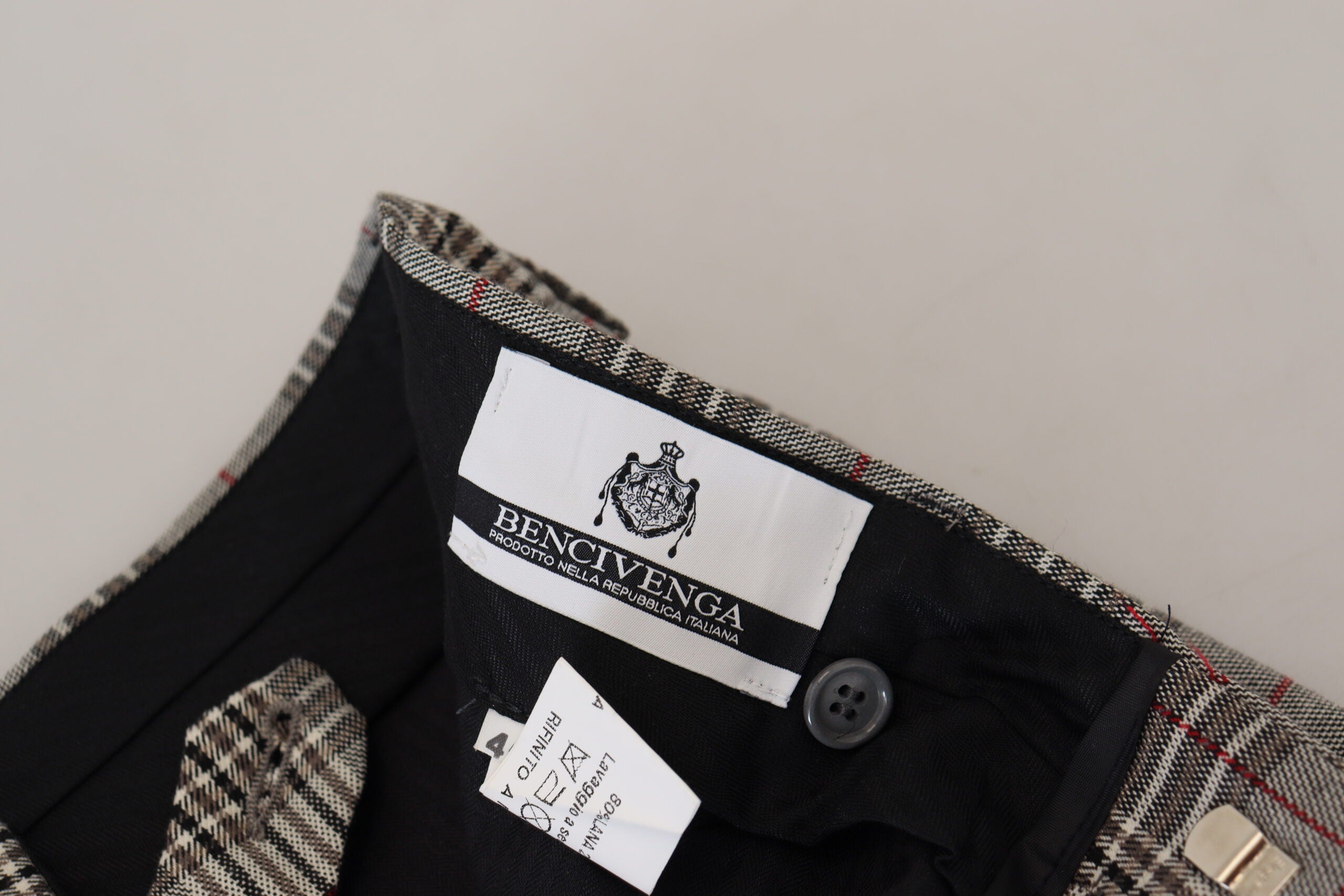 BENCIVENGA Elegante Grau Karierte Slim Herrenhose