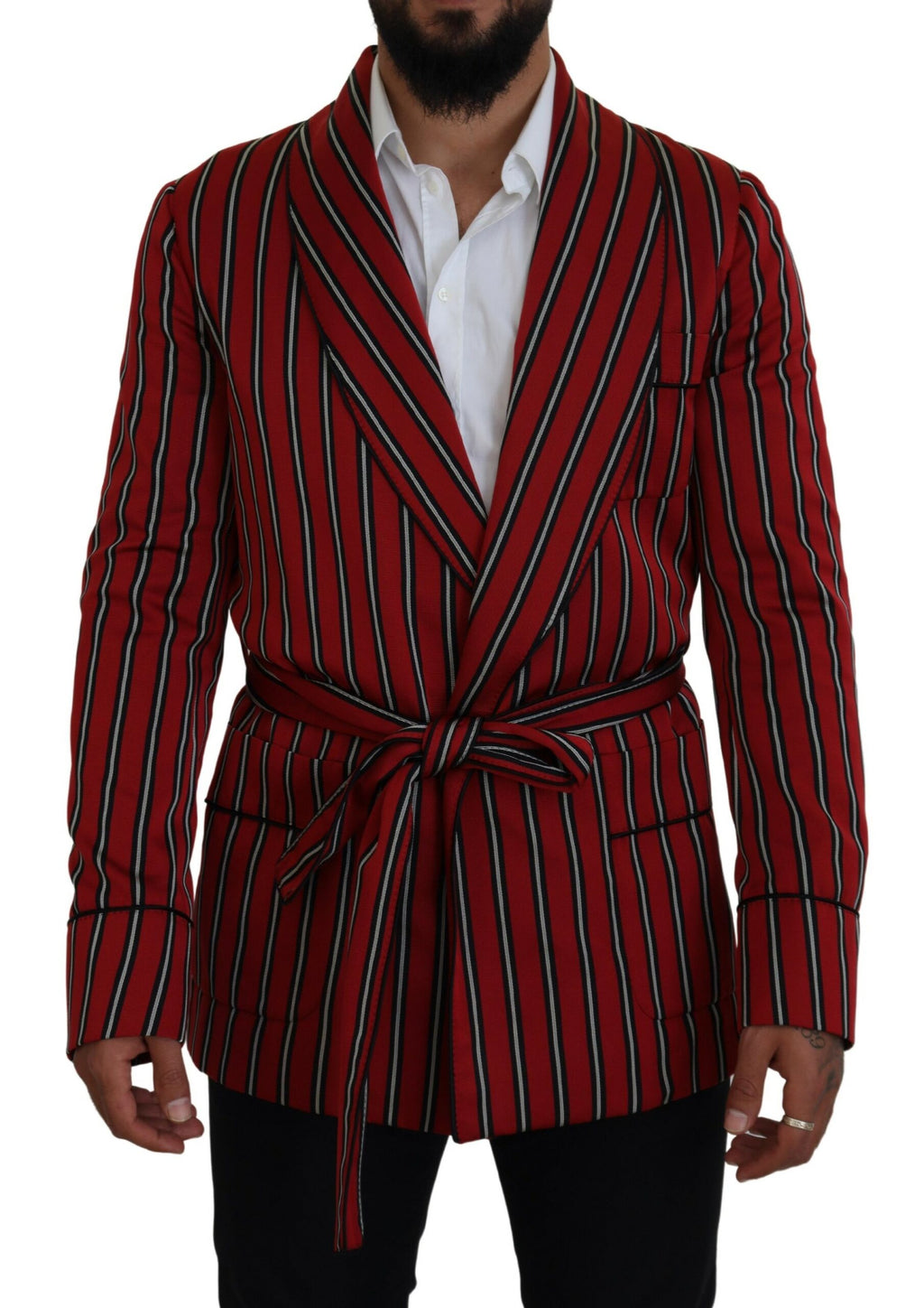 Dolce &amp; Gabbana Eleganter rot gestreifter langer Morgenmantel, Luxuskleidung