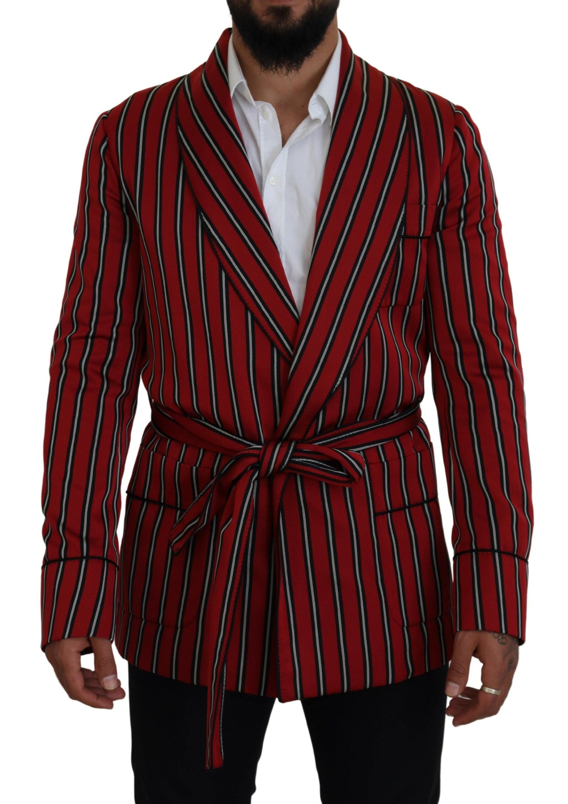 Dolce &amp; Gabbana Eleganter rot gestreifter langer Morgenmantel, Luxuskleidung