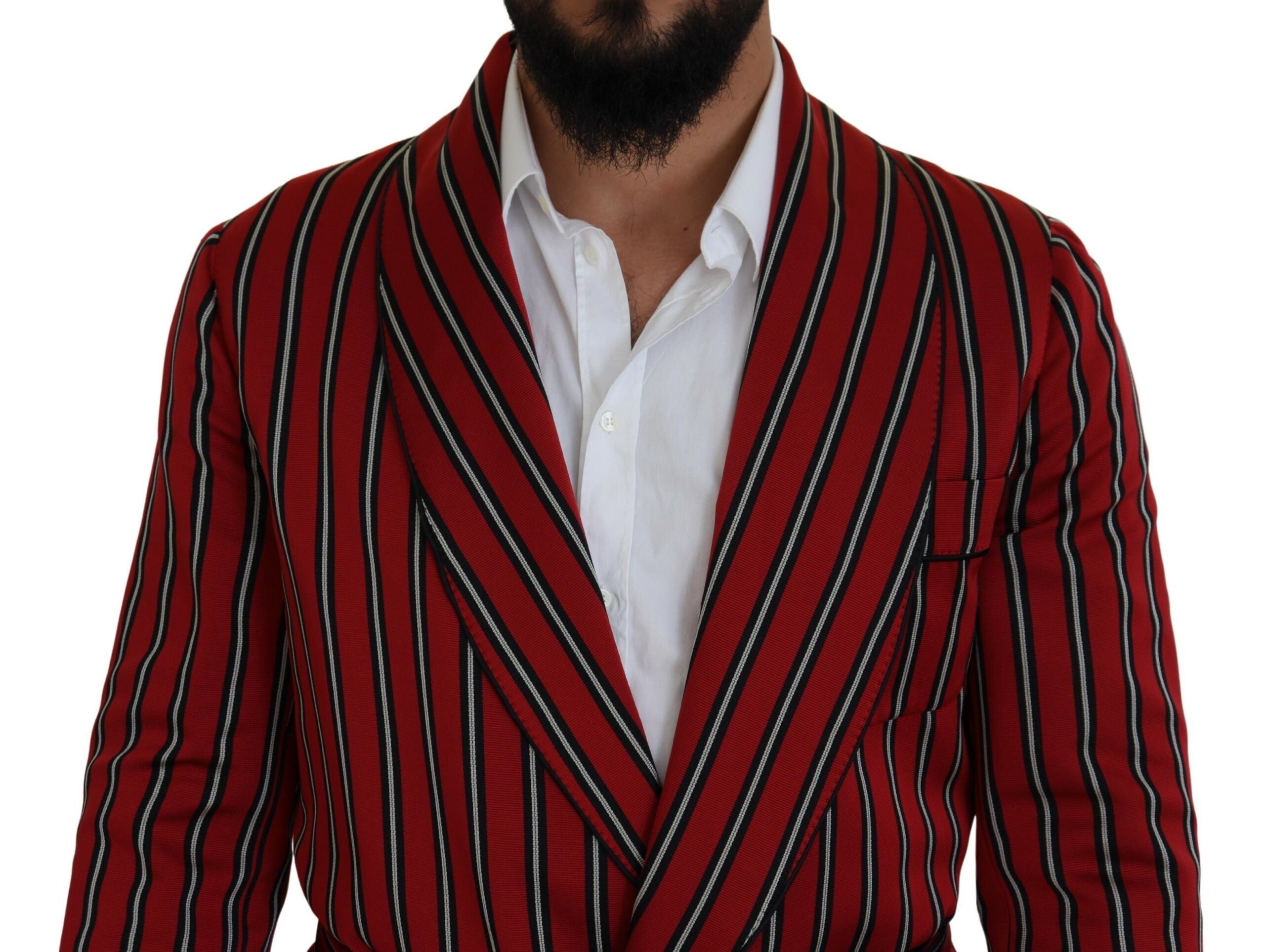 Dolce &amp; Gabbana Eleganter rot gestreifter langer Morgenmantel, Luxuskleidung