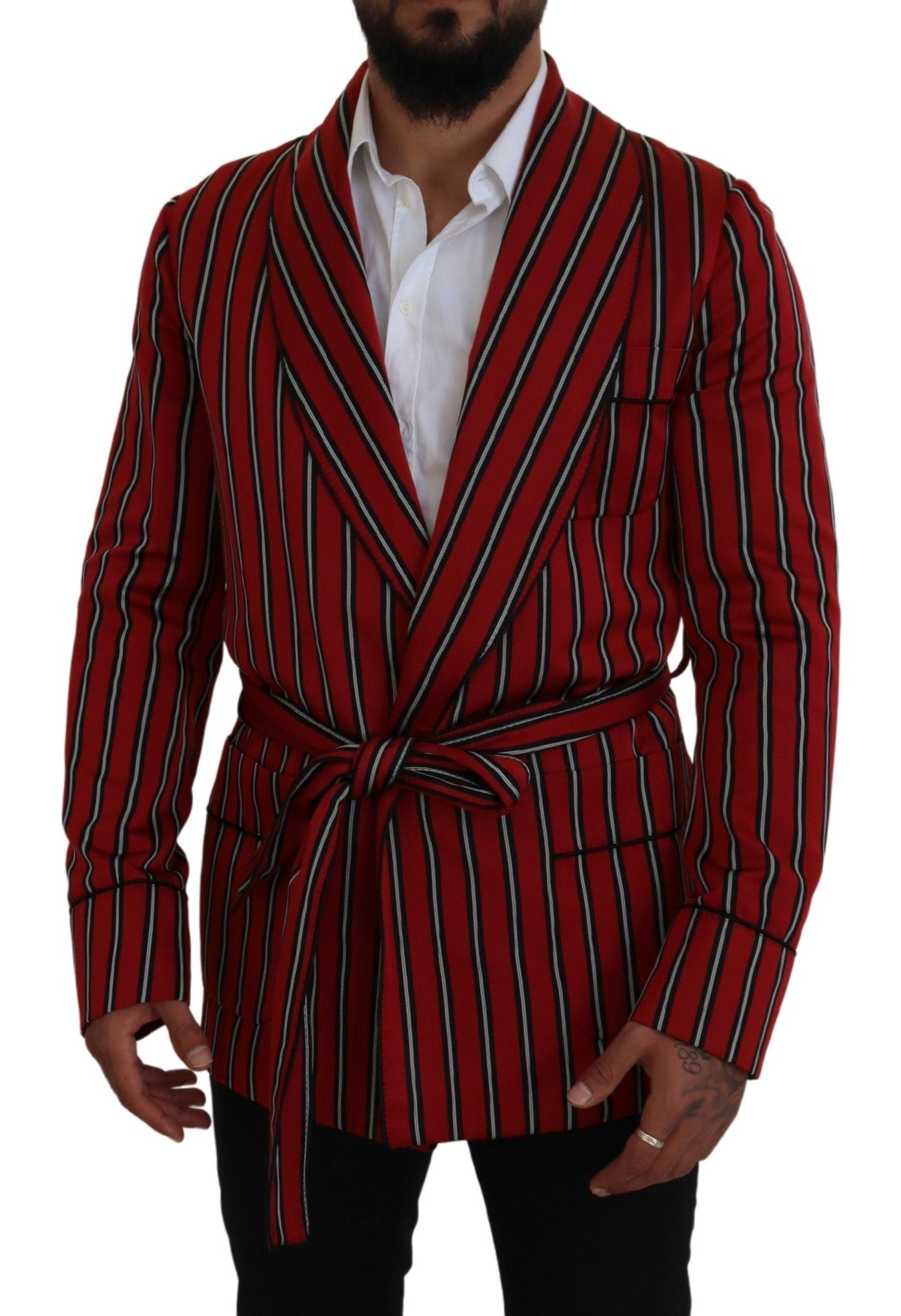 Dolce &amp; Gabbana Eleganter rot gestreifter langer Morgenmantel, Luxuskleidung