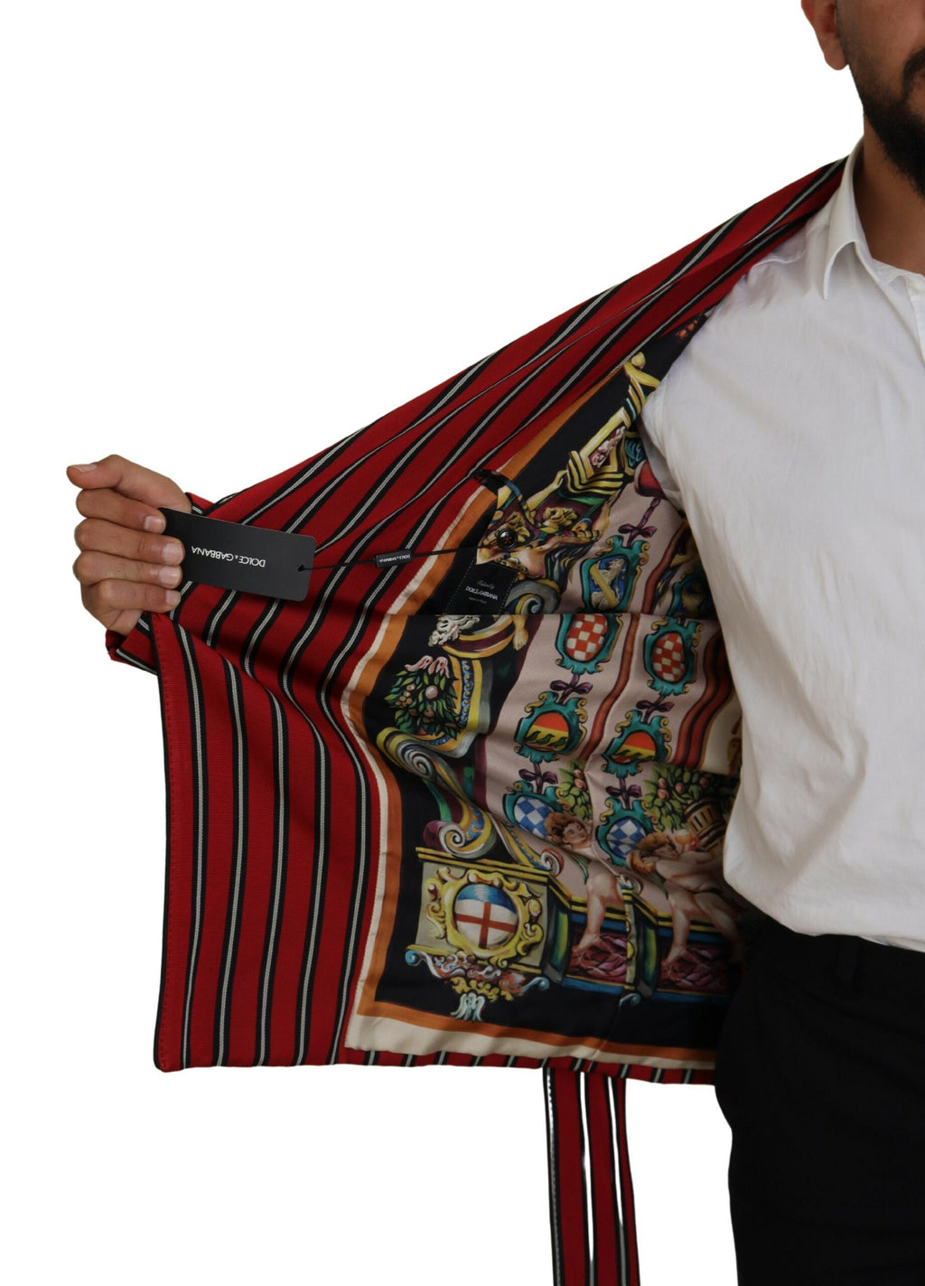 Dolce &amp; Gabbana Eleganter rot gestreifter langer Morgenmantel, Luxuskleidung