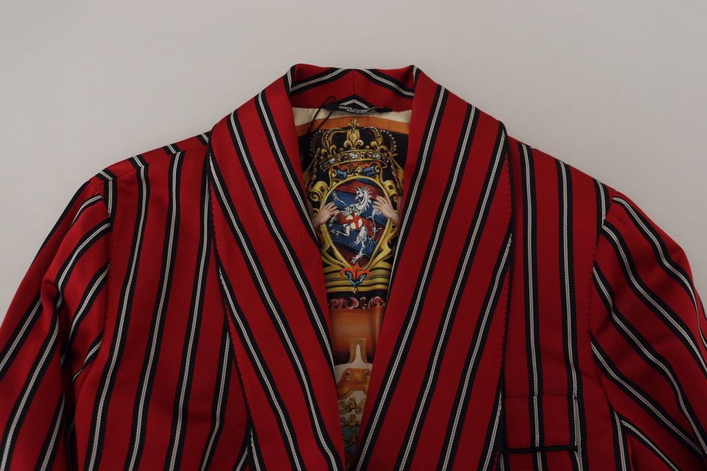 Dolce &amp; Gabbana Eleganter rot gestreifter langer Morgenmantel, Luxuskleidung