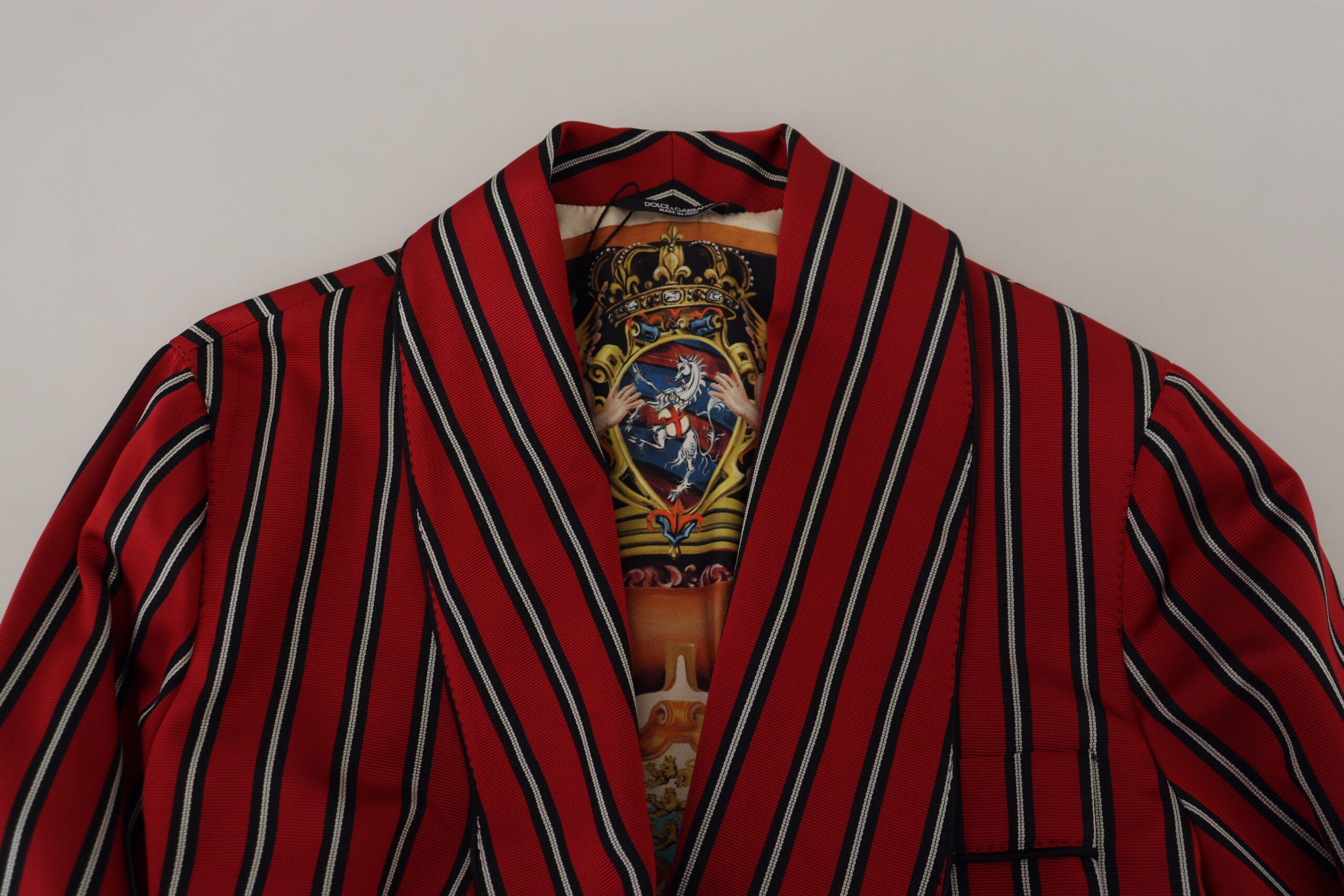 Dolce &amp; Gabbana Eleganter rot gestreifter langer Morgenmantel, Luxuskleidung