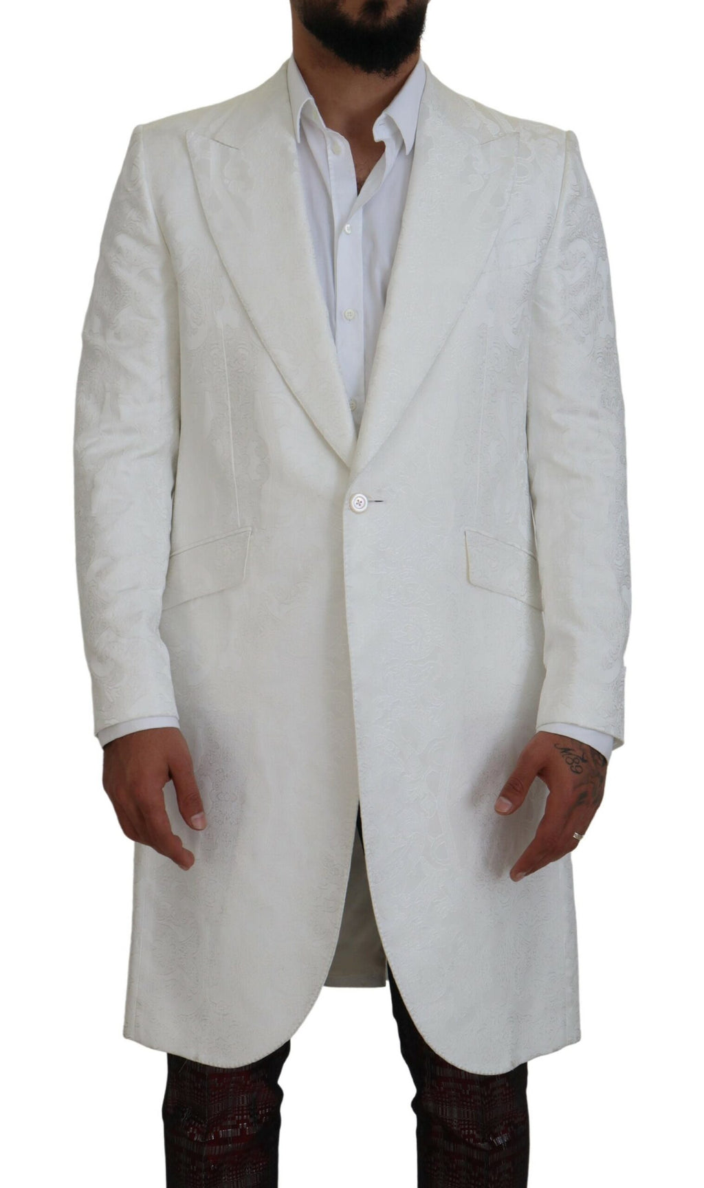 Dolce &amp; Gabbana – Eleganter weißer Trenchcoat aus geblümtem Brokat
