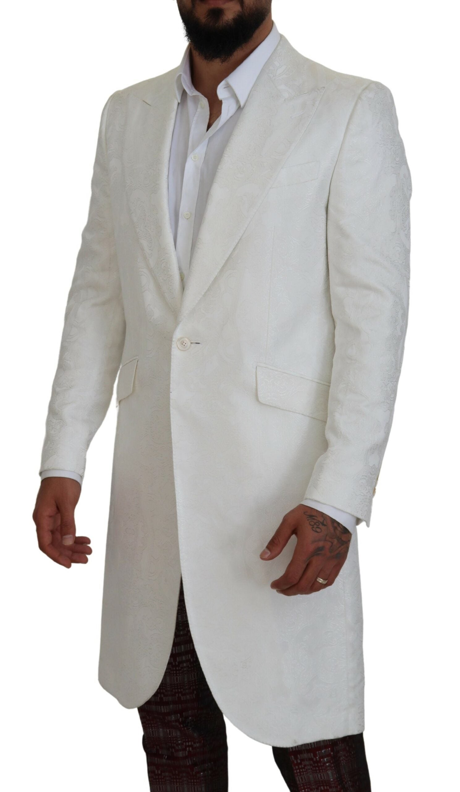 Dolce &amp; Gabbana – Eleganter weißer Trenchcoat aus geblümtem Brokat