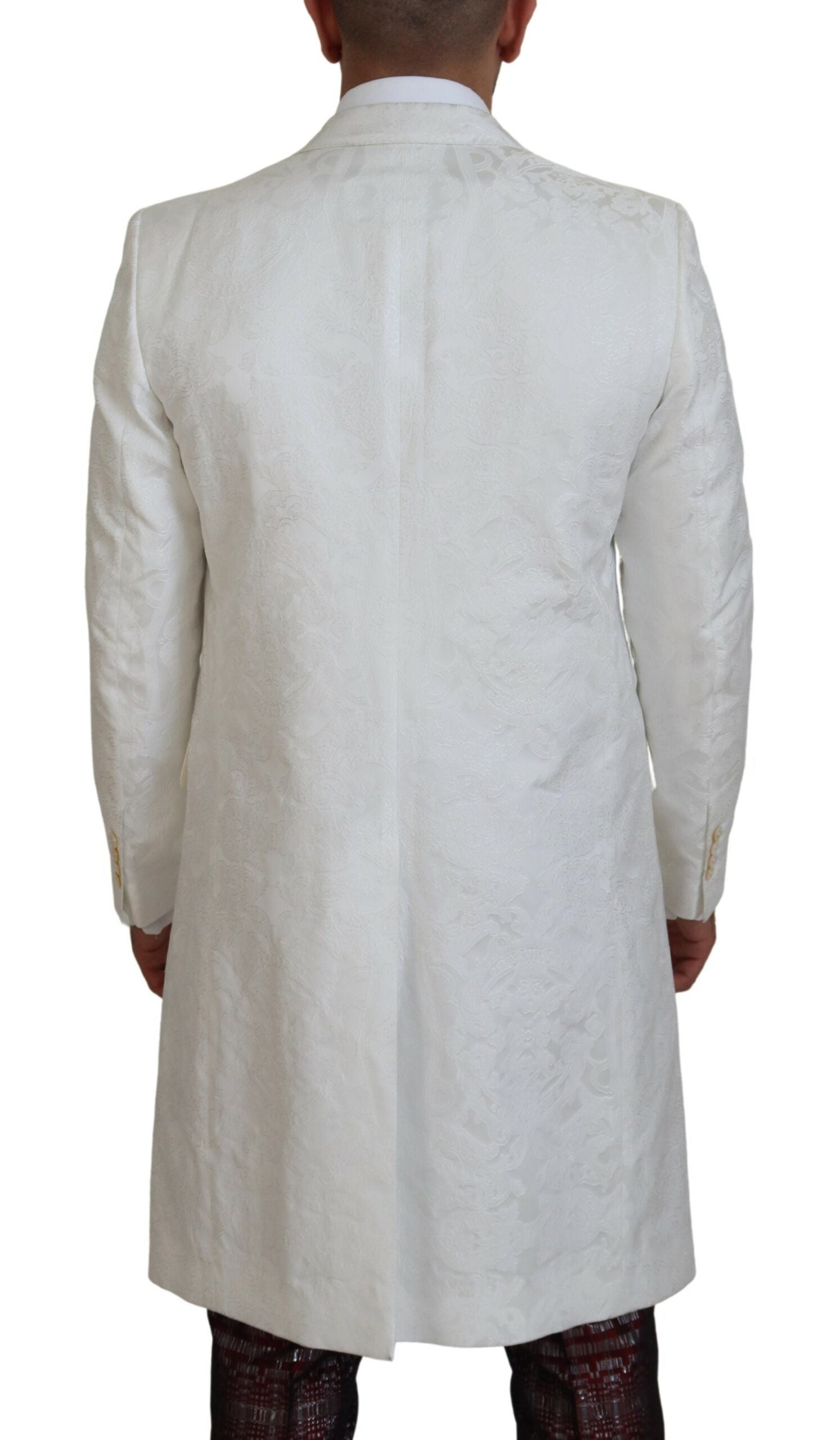 Dolce &amp; Gabbana – Eleganter weißer Trenchcoat aus geblümtem Brokat