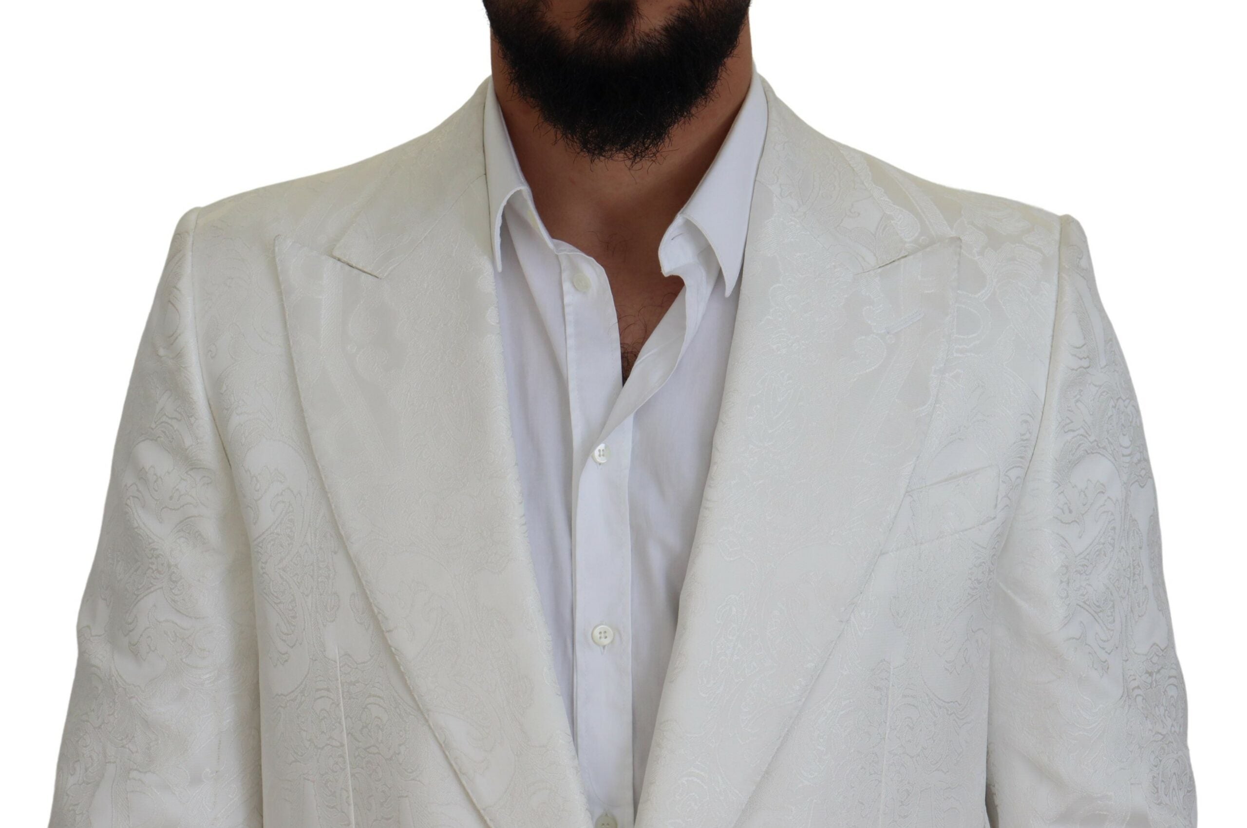 Dolce &amp; Gabbana – Eleganter weißer Trenchcoat aus geblümtem Brokat