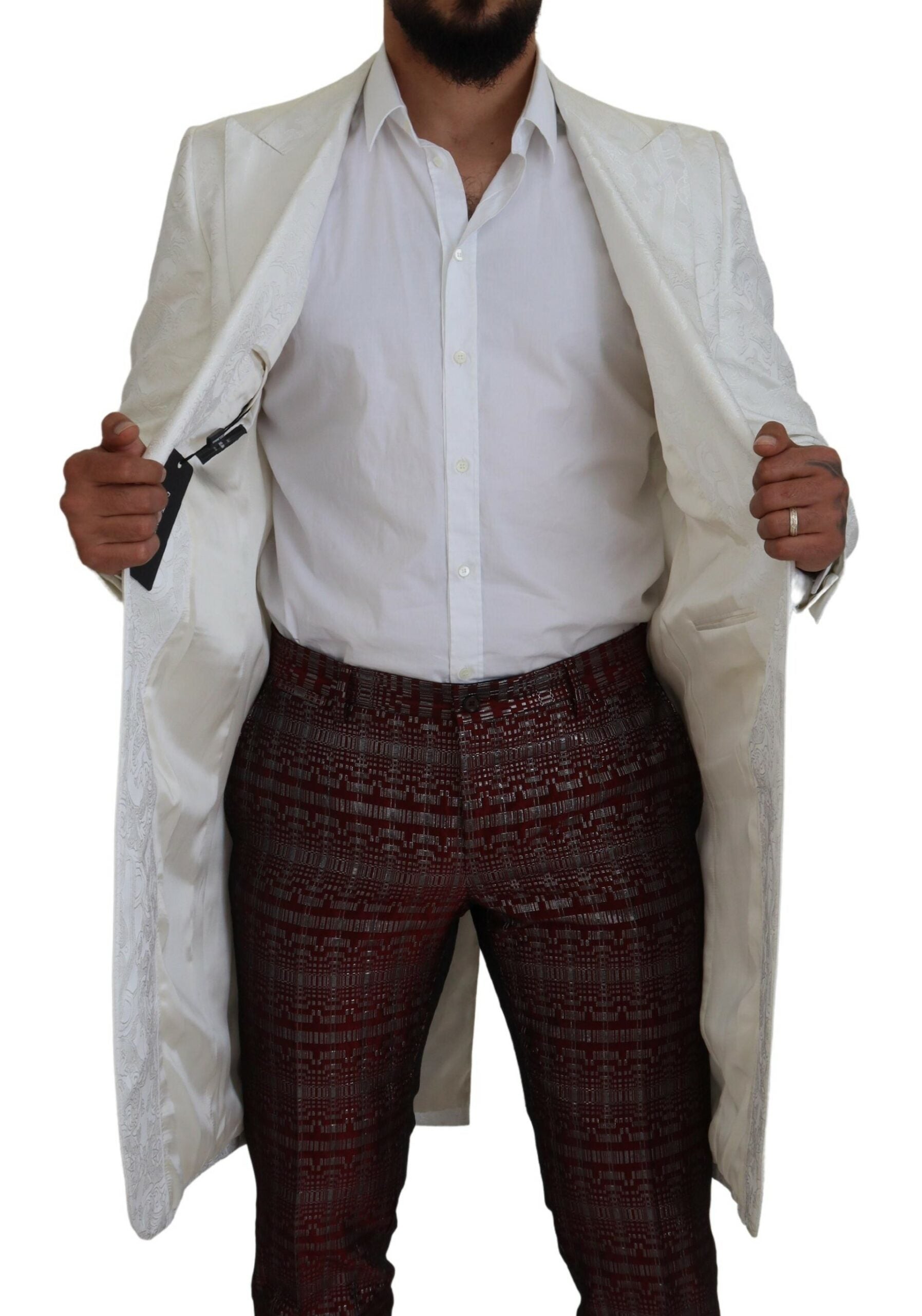 Dolce &amp; Gabbana – Eleganter weißer Trenchcoat aus geblümtem Brokat