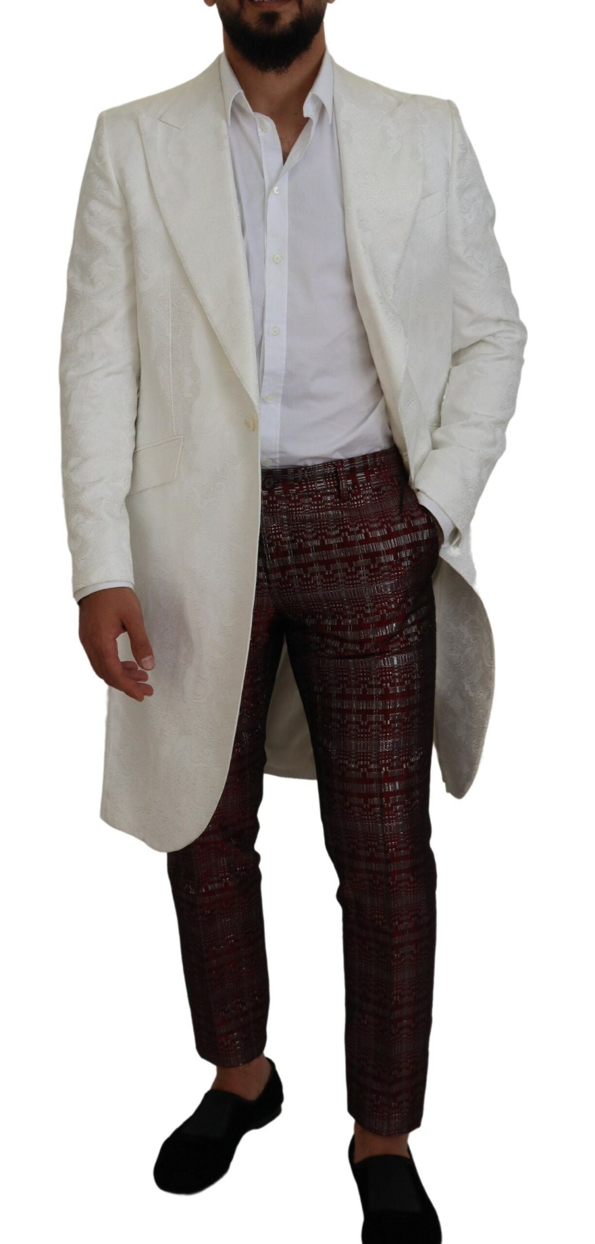 Dolce &amp; Gabbana – Eleganter weißer Trenchcoat aus geblümtem Brokat