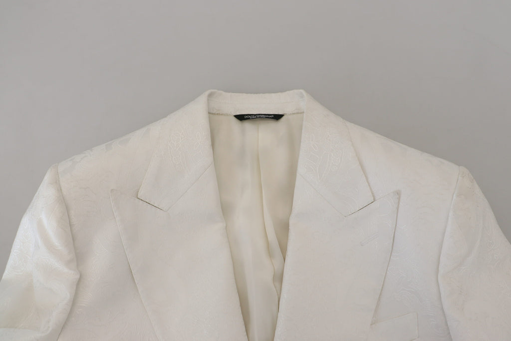 Dolce &amp; Gabbana – Eleganter weißer Trenchcoat aus geblümtem Brokat