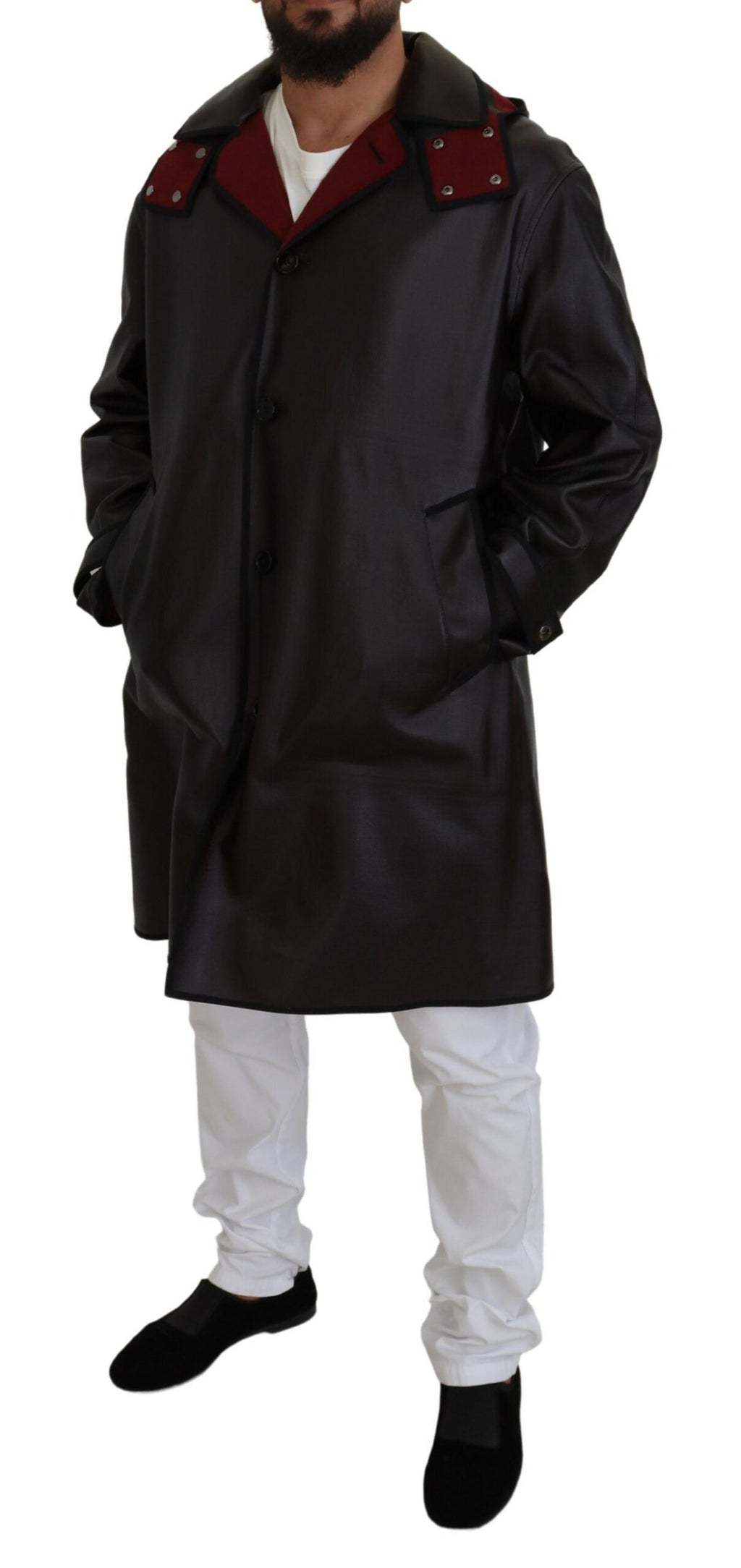 Dolce &amp; Gabbana Eleganter Parka mit Kapuze in Schwarz und Bordeaux