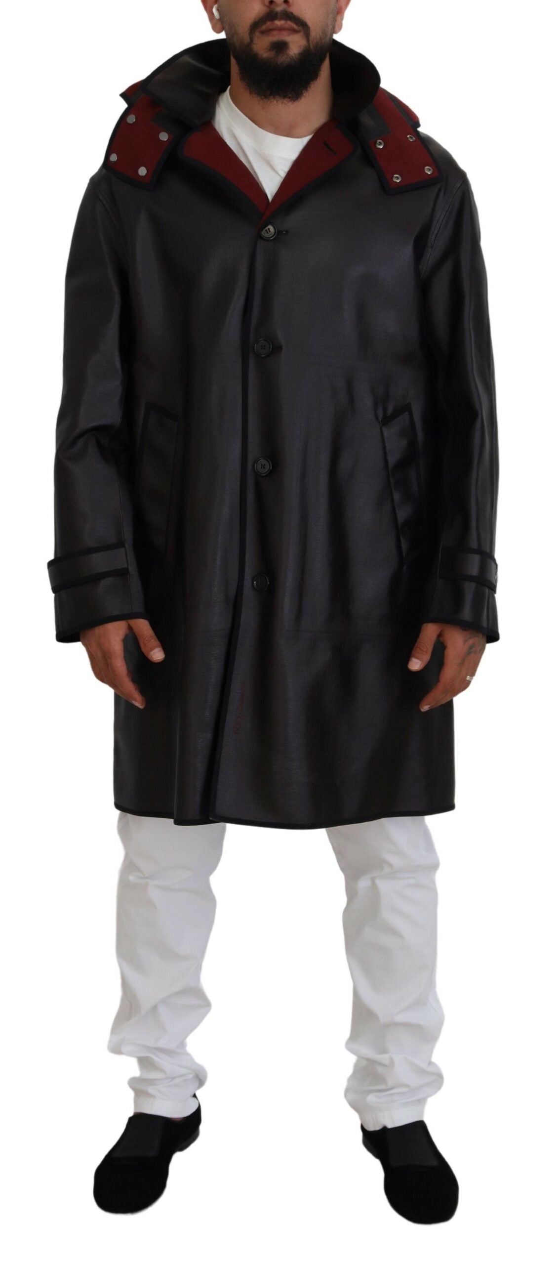 Dolce &amp; Gabbana Eleganter Parka mit Kapuze in Schwarz und Bordeaux