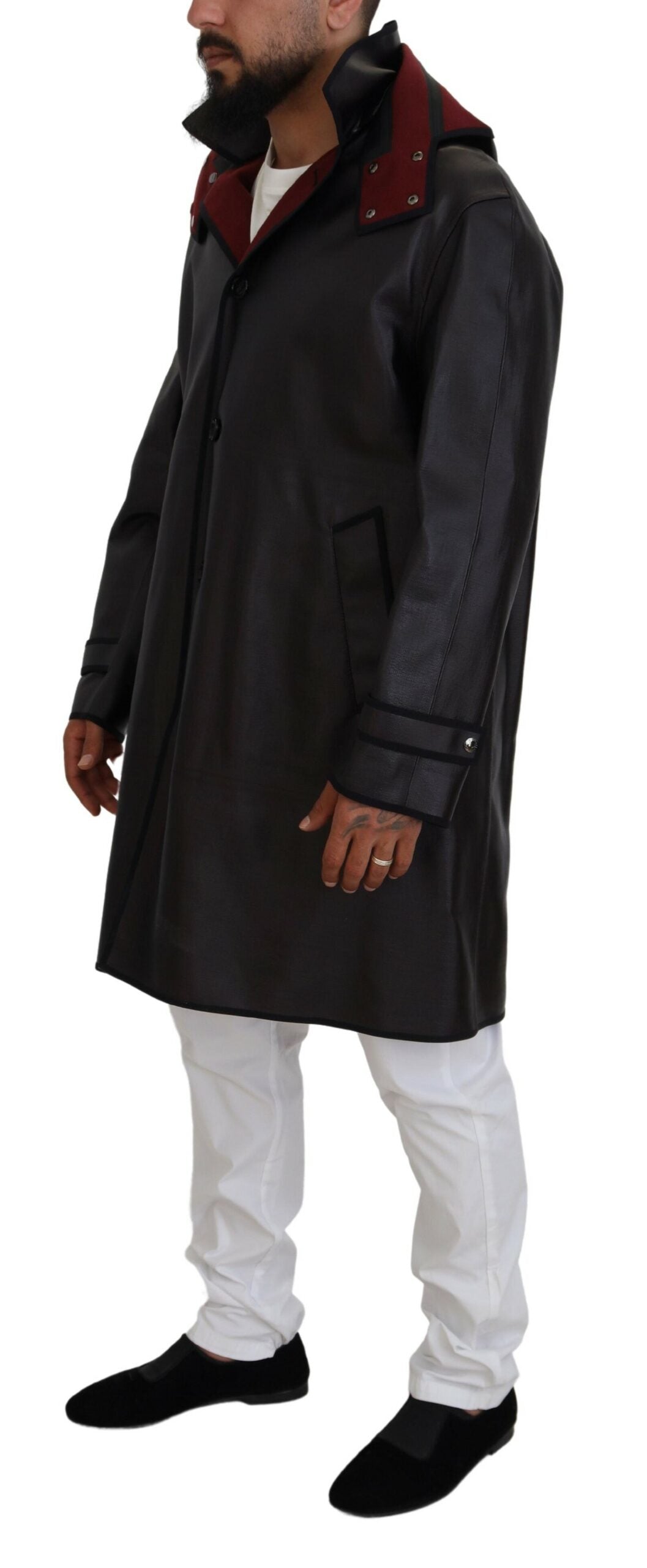 Dolce &amp; Gabbana Eleganter Parka mit Kapuze in Schwarz und Bordeaux