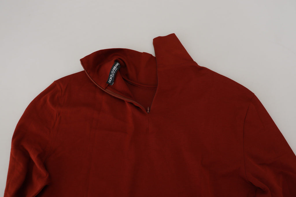 Dolce &amp; Gabbana Eleganter Pullover mit kastanienbraunem Kragen und Reißverschluss