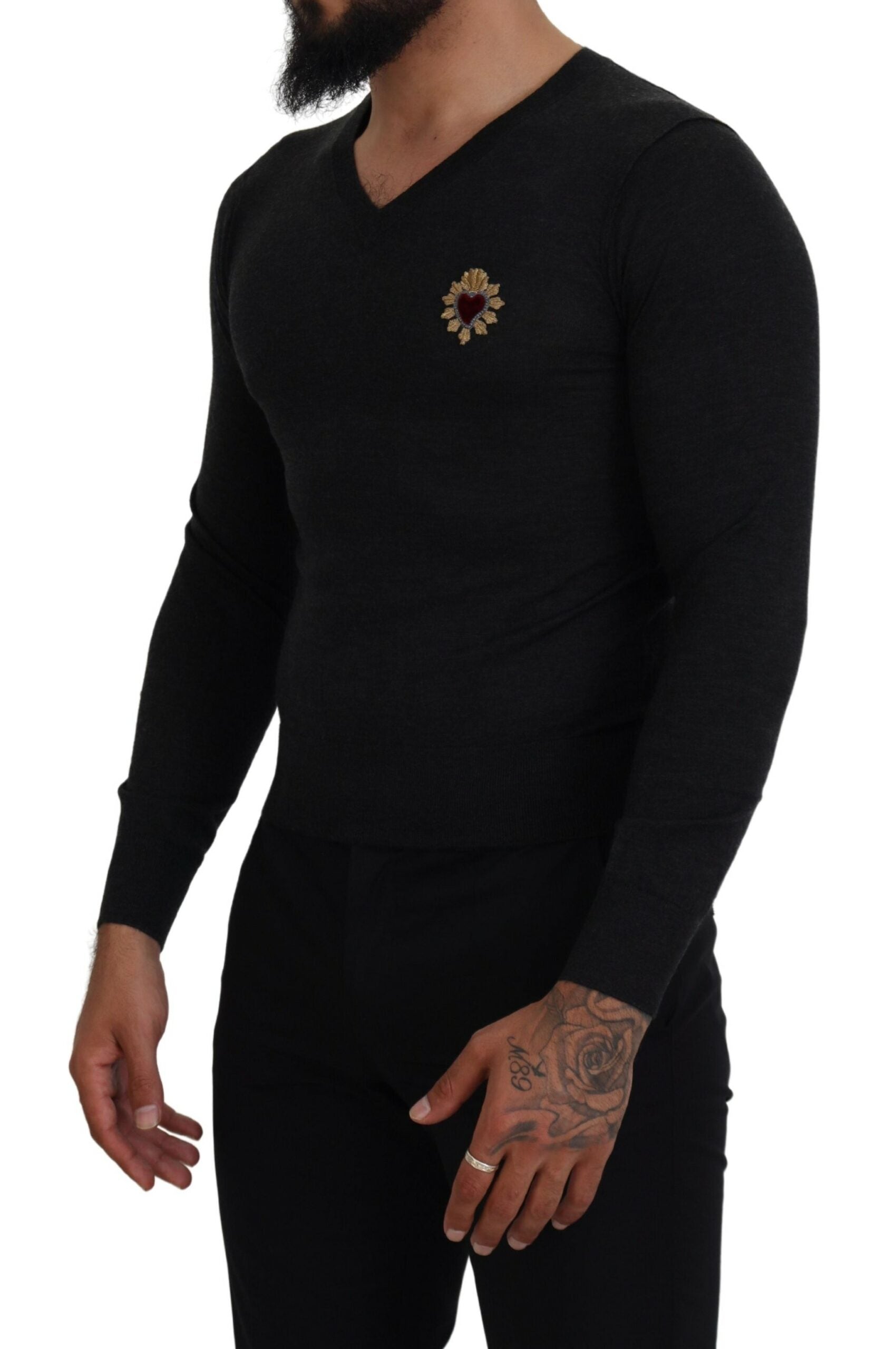 Dolce &amp; Gabbana Kaschmirpullover mit V-Ausschnitt und Herzstickerei