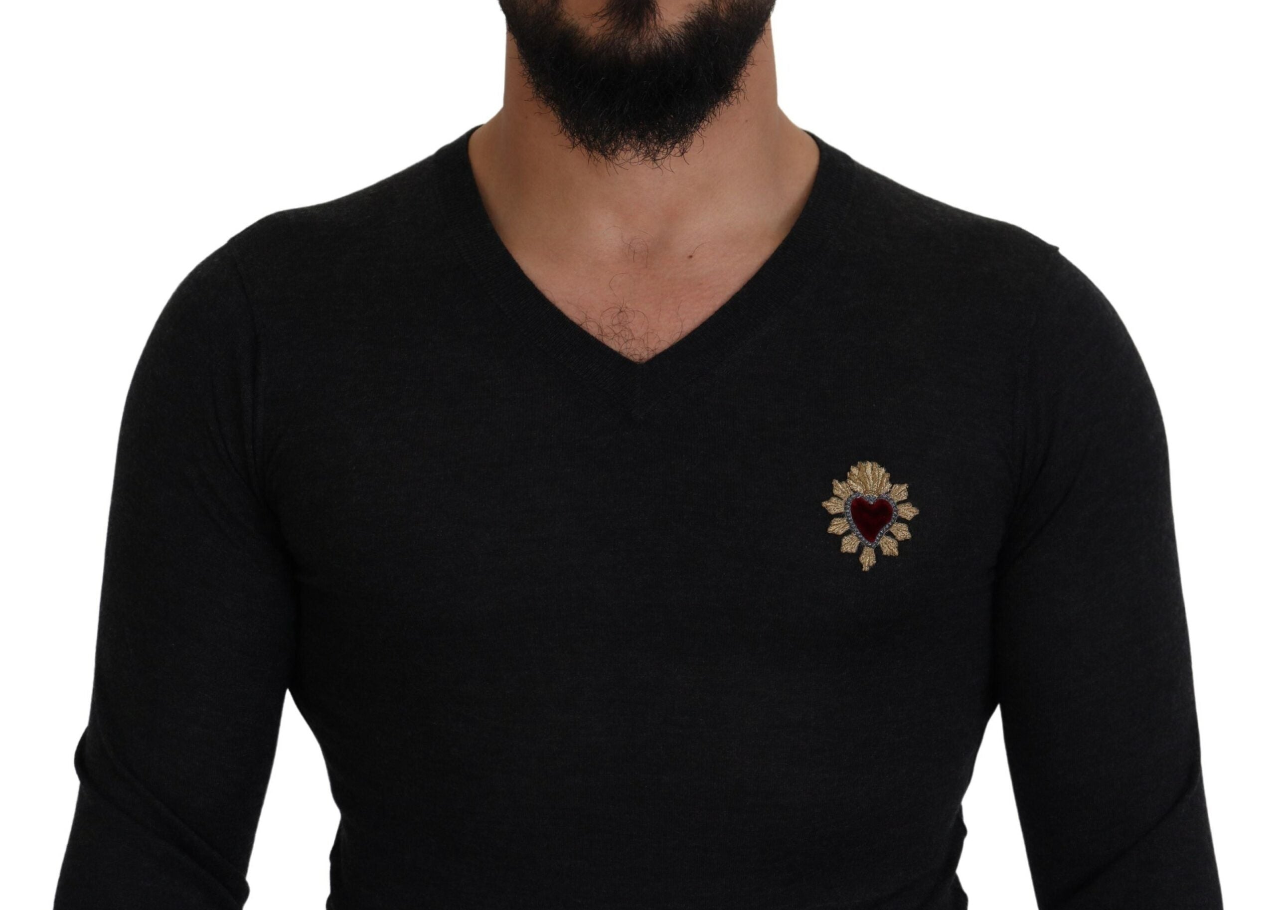 Dolce &amp; Gabbana Kaschmirpullover mit V-Ausschnitt und Herzstickerei