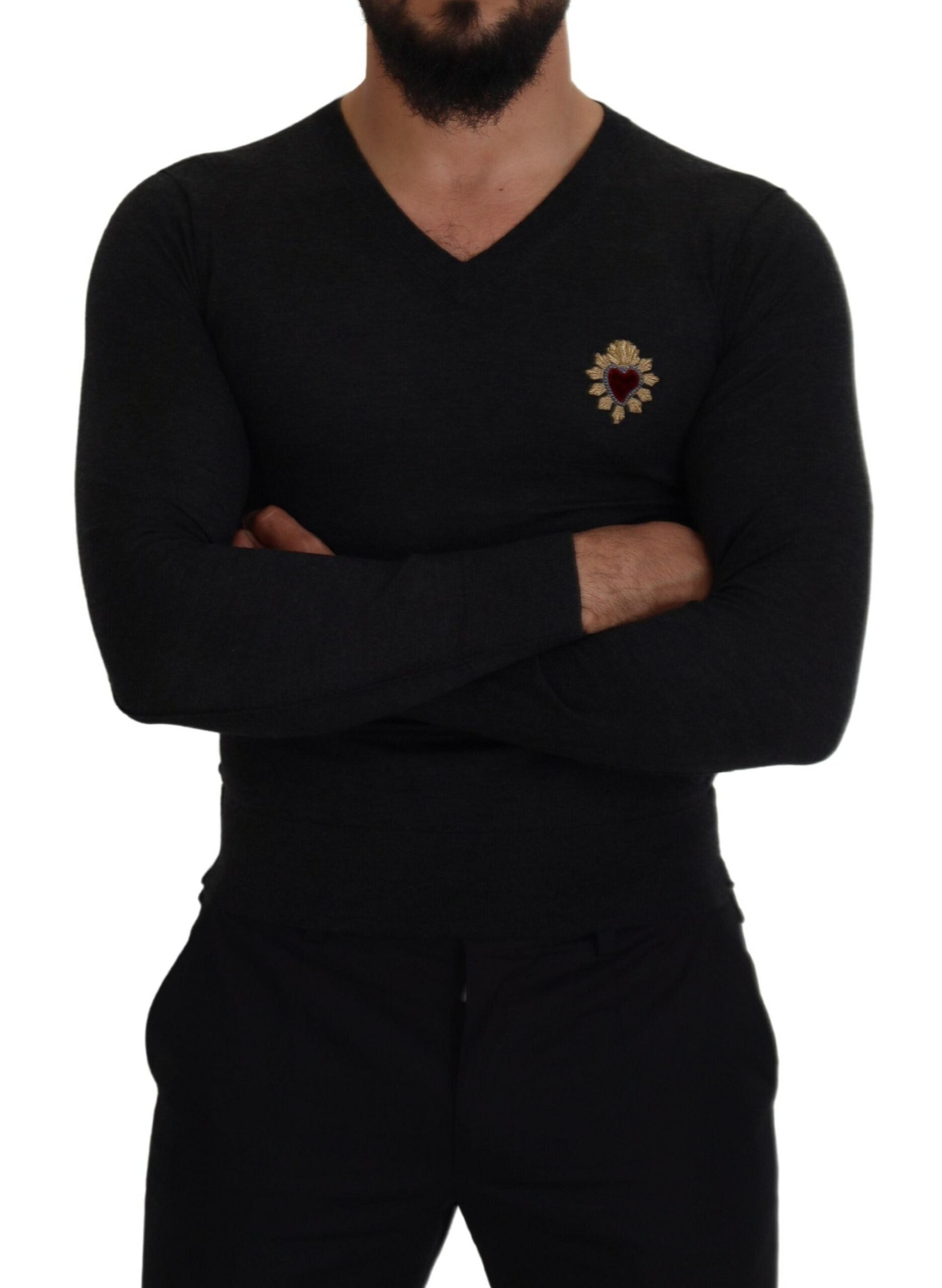 Dolce &amp; Gabbana Kaschmirpullover mit V-Ausschnitt und Herzstickerei