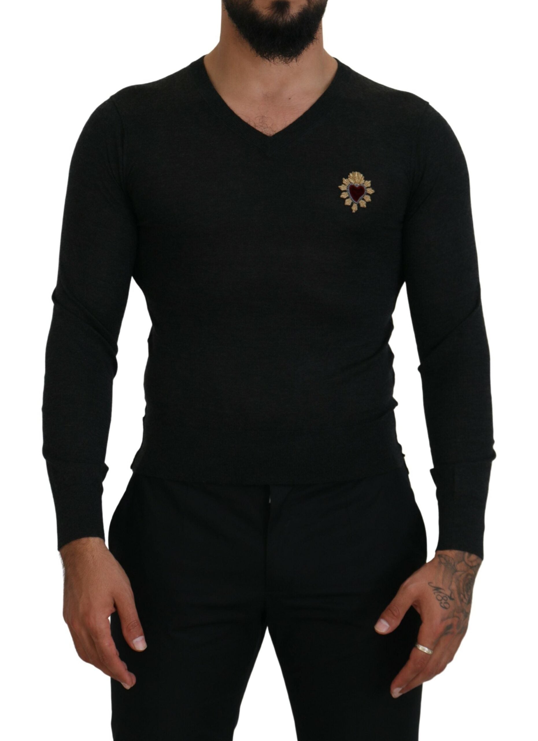 Dolce &amp; Gabbana Kaschmirpullover mit V-Ausschnitt und Herzstickerei