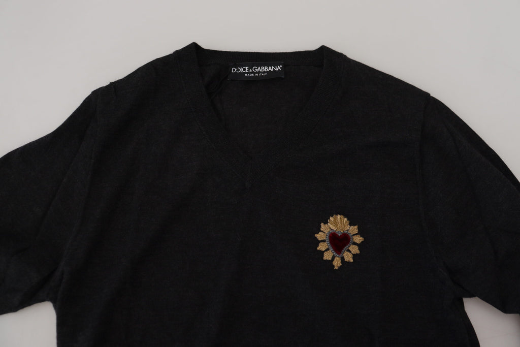 Dolce &amp; Gabbana Kaschmirpullover mit V-Ausschnitt und Herzstickerei
