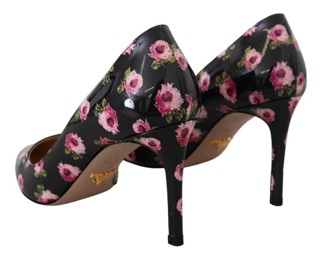 Prada Elegante Pumps aus Leder mit Blumenmuster
