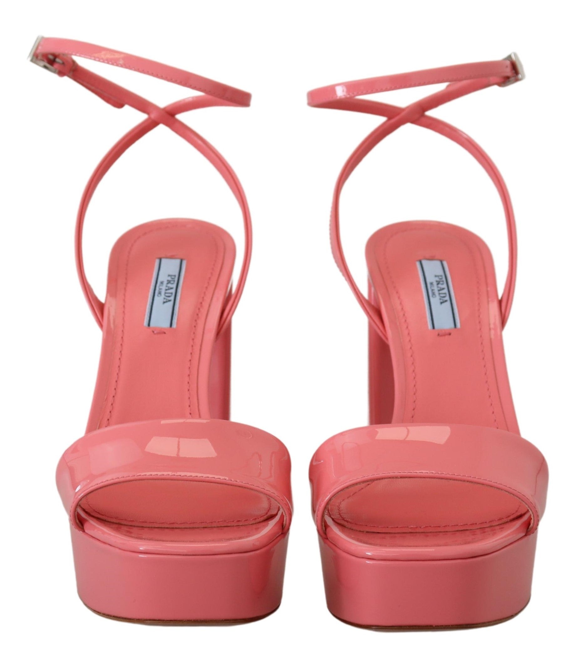 Prada Chic Plateausandalen aus rosa Lackleder