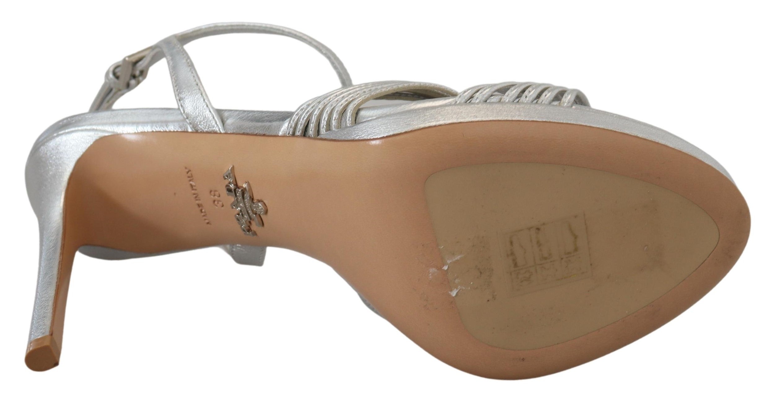 Prada Elegante silberne Stiletto-Sandalen